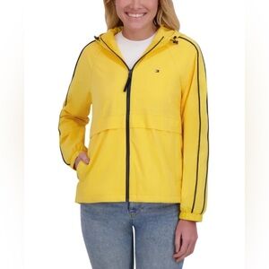 NWT Tommy Hilfiger Yellow Hooded Windbreaker with Black Trim
